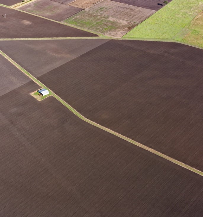 Aerial view of paddocks.